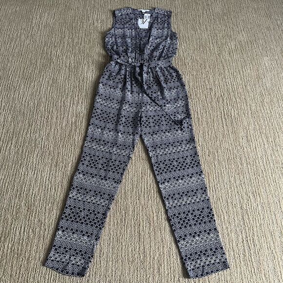 Diane Von Furstenberg Blue and White Patterned Jumpsuit - Picture 1 of 8